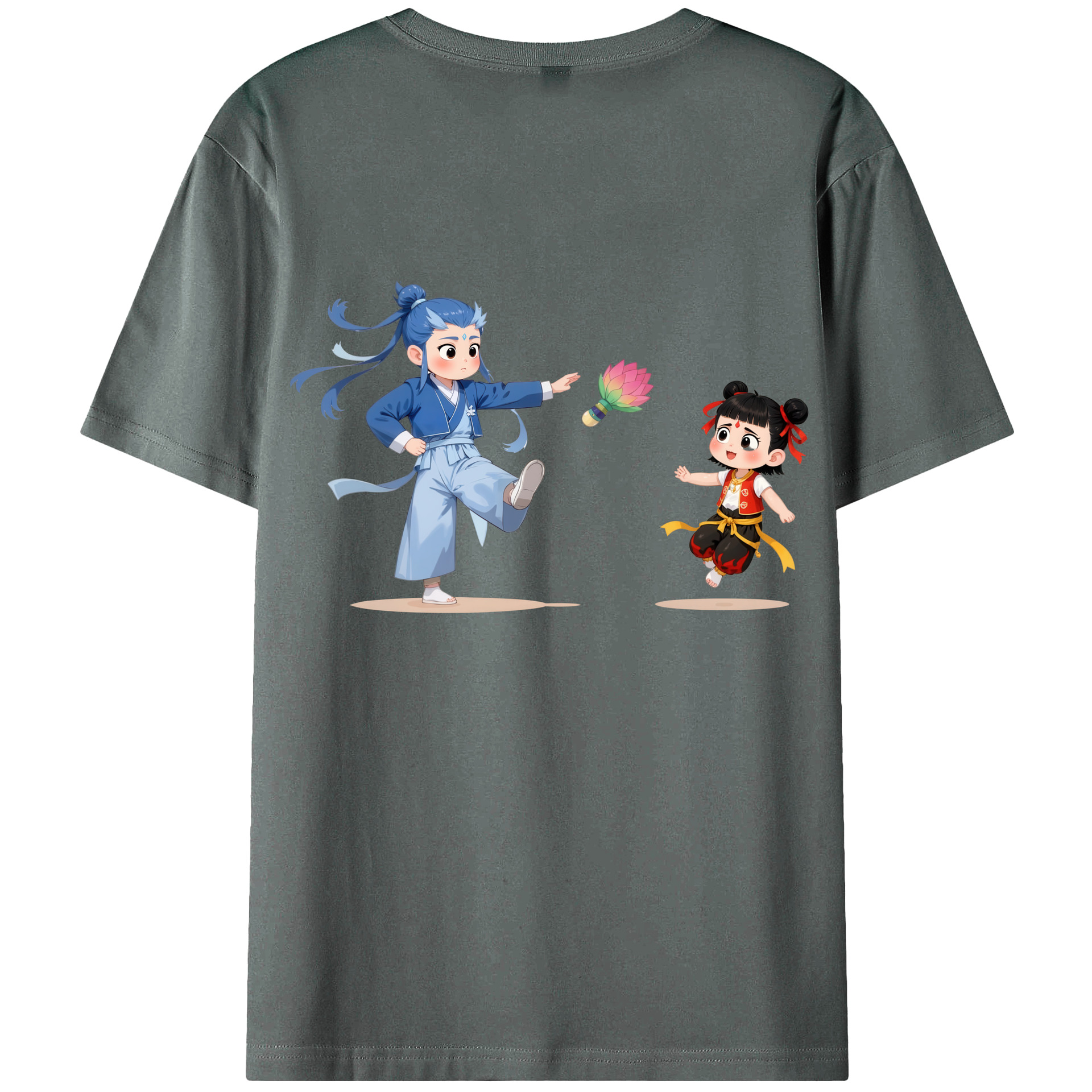 （画像用） Ne Zha 2 ナタ 魔童の大暴れ 綿100％ メンズ半袖Tシャツ（バックプリント） 通気性